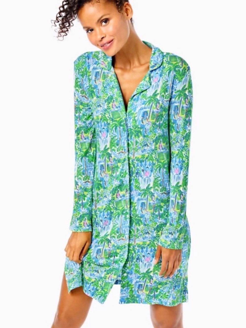 LILLY PULITZER Chilton Pajama Nightshirt Sprout Green Lilly On Holiday Medium